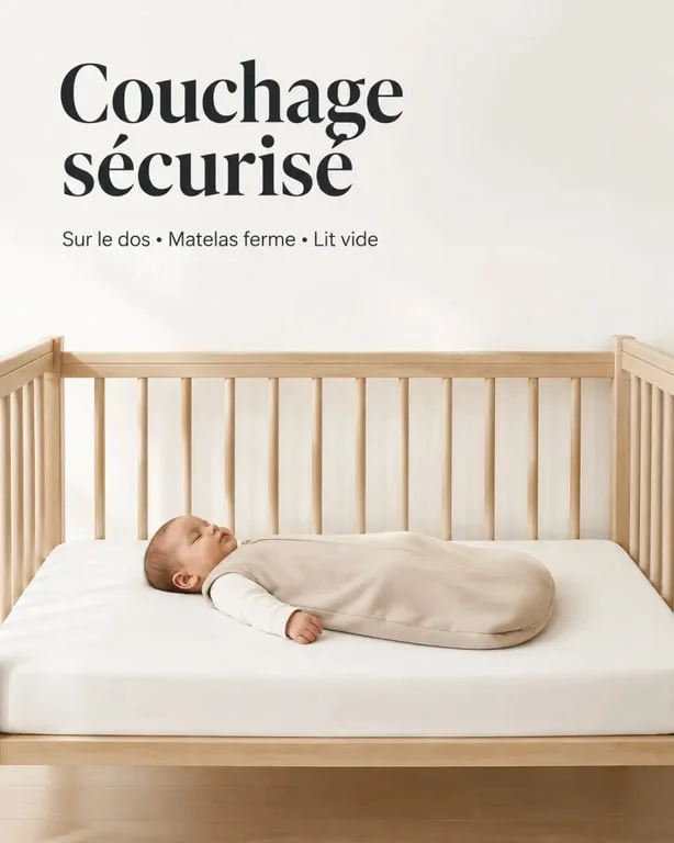 Bebe et sommeil : couchage sécurisé sur le dos dans une chambre sobre