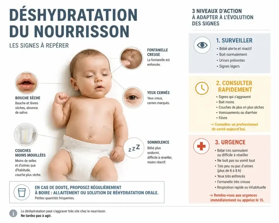 Nourrisson diarrhée : signes de déshydratation et quand consulter