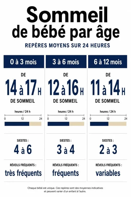 Bebe et sommeil : repères de sommeil par âge et rythmes fréquents