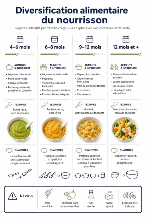 Diversification alimentaire : le calendrier des aliments par âge, textures et quantités