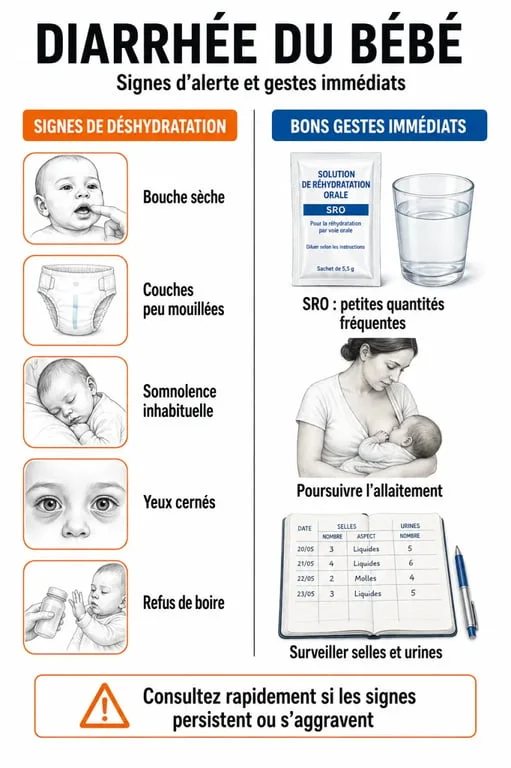 Diarrhée bébé : signes de déshydratation et gestes essentiels à connaître