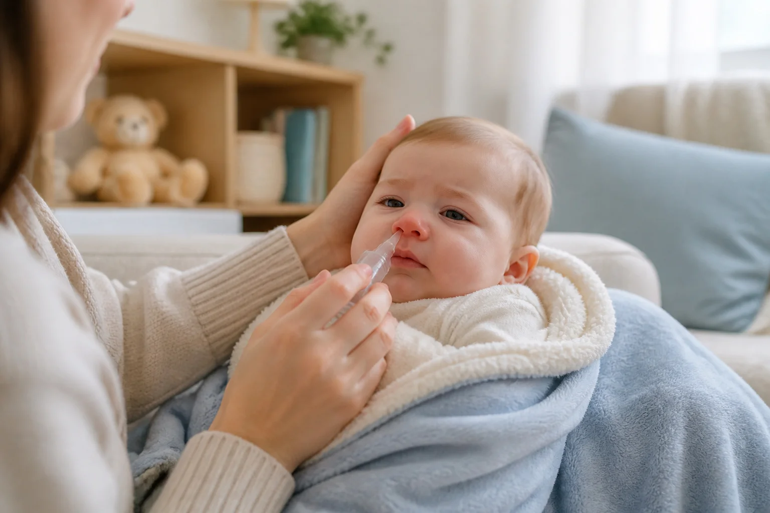 Bebe recevant un lavage nasal