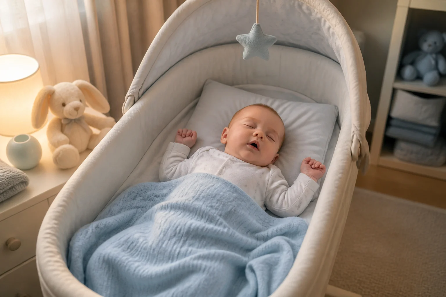 Bebe endormi paisiblement dans son couffin