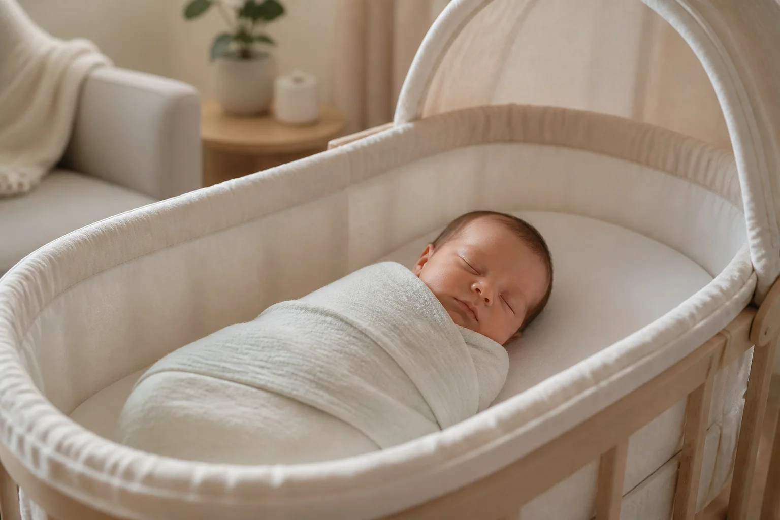 Bebe endormi paisiblement dans son berceau